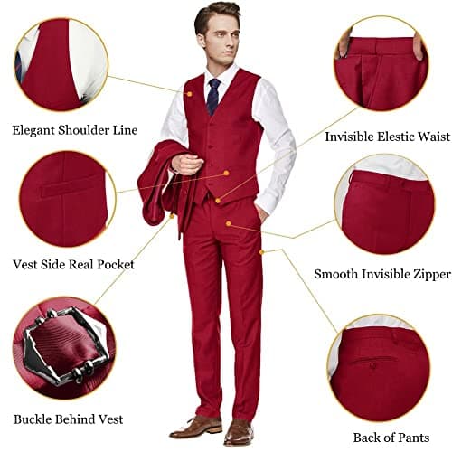 Amyox Men's Slim Fit 3-Piece Business Wedding Tuxedo Suit Set
