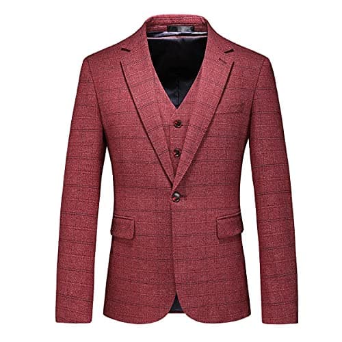 KUDORO Men's Slim Fit Tweed Plaid Suit Tuxedo Set