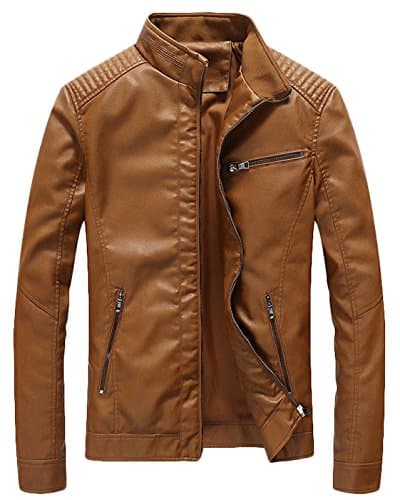 Youhan Men's Casual Slim Bomber Faux Leather Jacket