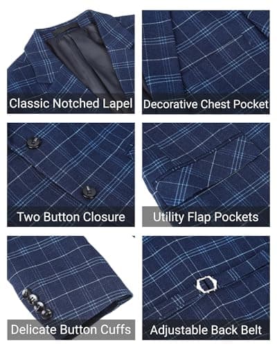 Cloudstyle Men's Slim Fit Checked Blue/Black Single Breasted Vintage Suit