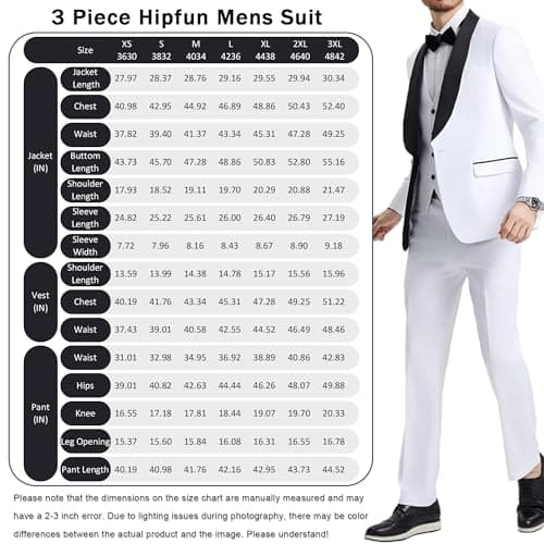 Hipfun Men's 3-Piece Slim Fit Suit for Wedding & Business