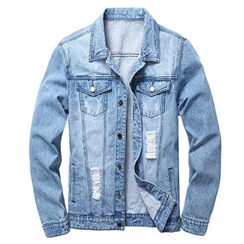 QIMYUM Men's Distressed Slim Denim Jean Jacket