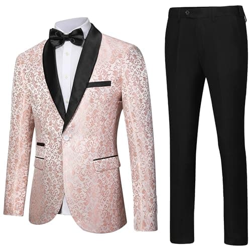 LiveZou Men's Floral Prom Dinner Party Tuxedo Suit One Button Pants Set