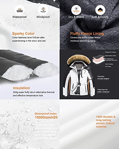 Pursky Women's Waterproof Winter Ski Jacket with Fur Hood