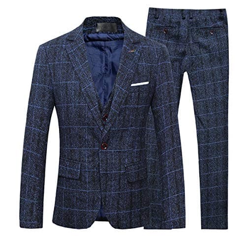 Cloudstyle Men's 3-Piece Plaid Slim Fit Wedding Suit