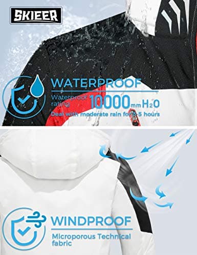 Skieer Men's Waterproof Winter Ski & Snowboarding Jacket Windproof Warm Raincoat