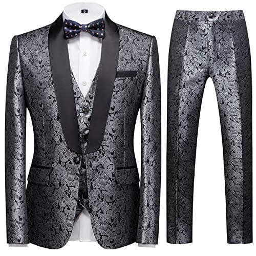 YFFUSHI Men's Elegant Jacquard 3-Piece Suit Tuxedo Set