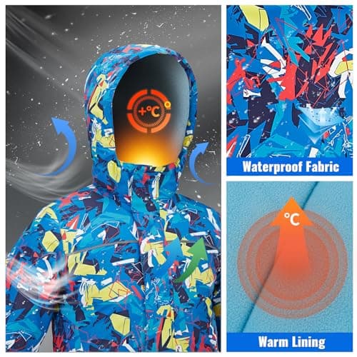 Vrilibo Boys' Waterproof Ski Jacket, Warm Fleece Winter Snow Coat