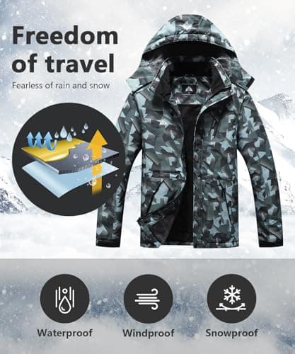 Maoyssen Men's Winter Ski Jacket - Warm Fleece, Hooded Waterproof