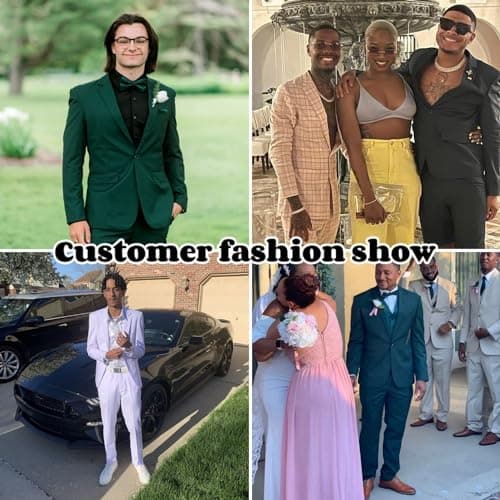 WEEN CHARM Men's Slim Fit 2-Piece One-Button Blazer & Tuxedo Pants Wedding Prom Suit Set