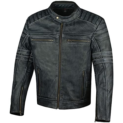 Men's Armor High Visibility Shadow Motorcycle Jacket - Distressed Black Leather