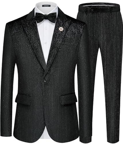 MAGE Mens Velvet Tuxedo Suit Set Slim Fit 2-Piece Party Jacket Pants