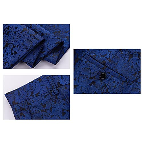 Kudoro Mens Slim Fit 3 Piece Tuxedo Suit Set for Prom Wedding Paisley Jacket Pants