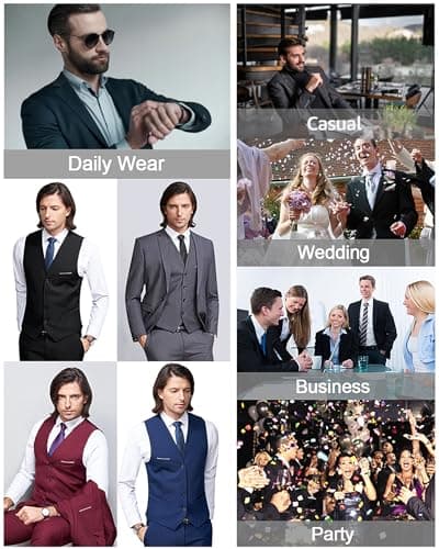 Slim Fit 3-Piece Suit Set for Men: Blazer, Vest, Pants & Tie