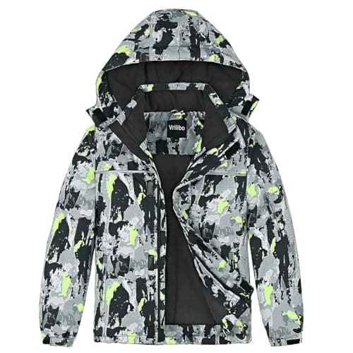 Vrilibo Boys' Waterproof Ski Jacket, Warm Fleece Winter Snow Coat