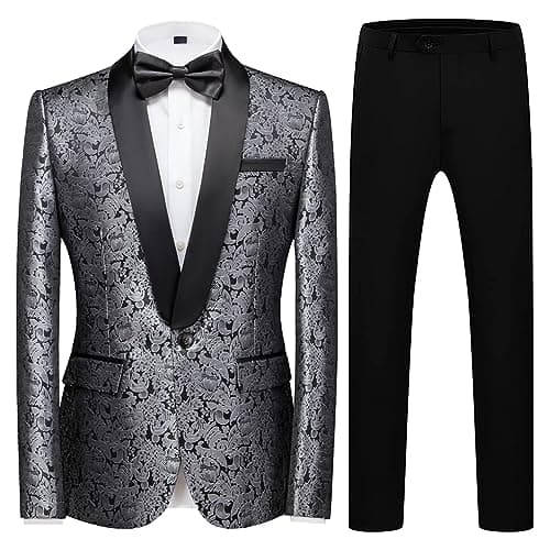 KUDORO Mens Slim Fit Formal Floral Tuxedo Suit Set for Wedding Dinner Party