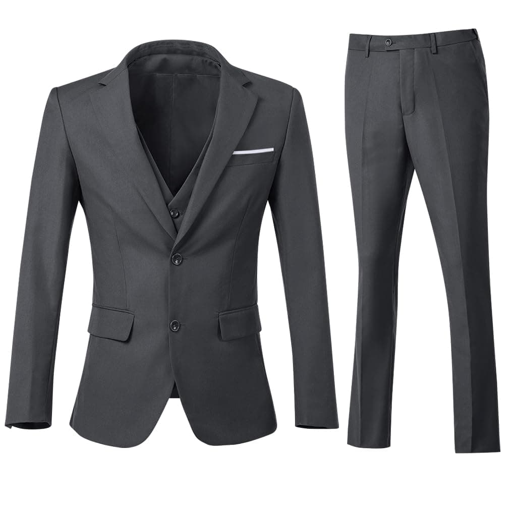ZKHOECR Men's Slim Fit 3-Piece Suit Set for Business and Weddings