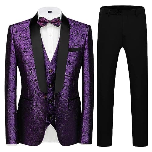 KUDORO Slim Fit 3 Piece Men's Formal Tuxedo Suit for Wedding Prom