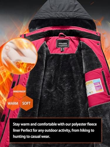 TACVASEN Women's Winter Waterproof Ski Jacket with Hood and Fleece Liner