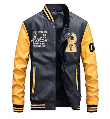 Lavnis Men's Faux Leather Slim Fit Casual Baseball Collar Jacket