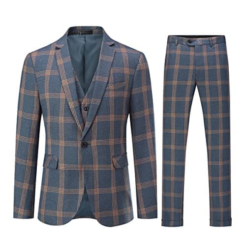 YFFUSHI Men's Plaid 3 Piece Suit Slim Fit Tuxedo