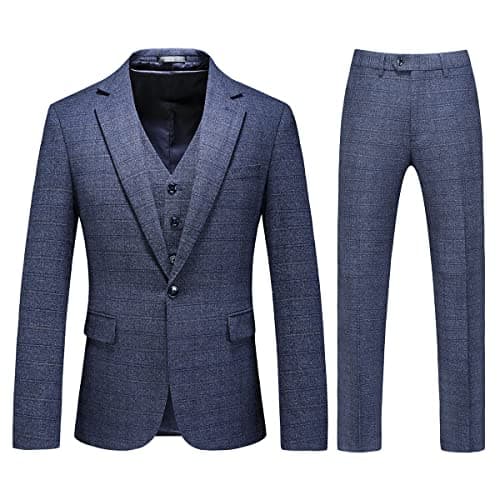 KUDORO Men's Slim Fit Tweed Plaid Suit Tuxedo Set