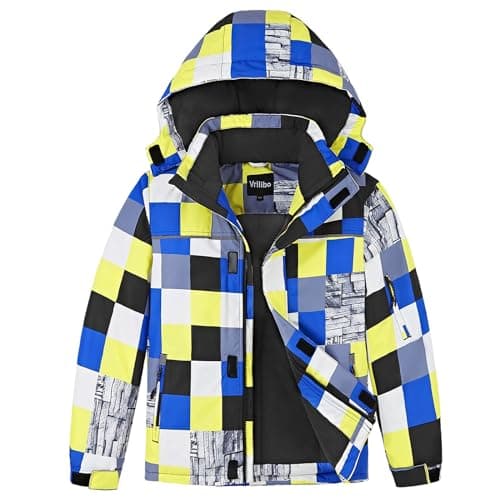 Vrilibo Boys' Waterproof Ski Jacket, Warm Fleece Winter Snow Coat