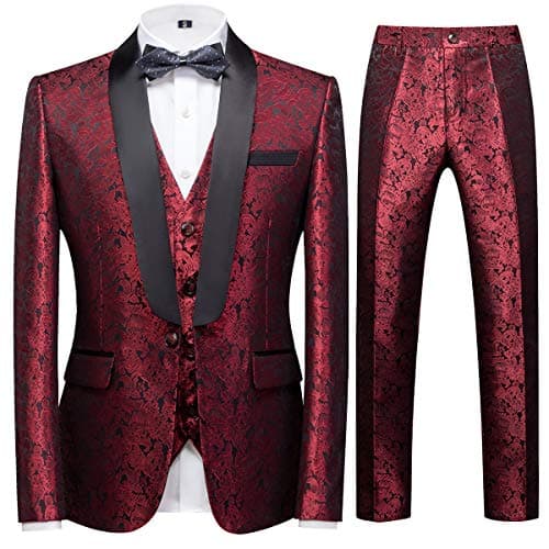 YFFUSHI Men's Elegant Jacquard 3-Piece Suit Tuxedo Set