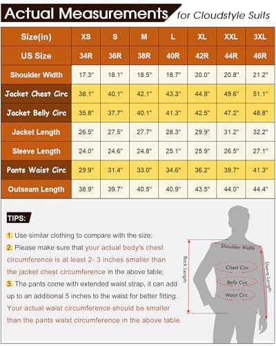 Cloudstyle Men's Slim Fit 3-Piece Formal Suit with 2 Buttons