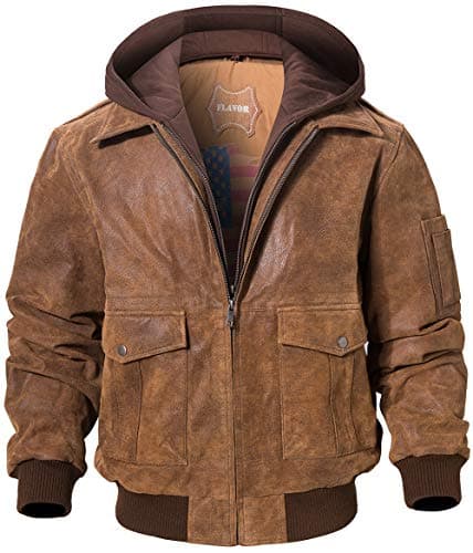 FLAVOR Men's Leather Flight Bomber Jacket
