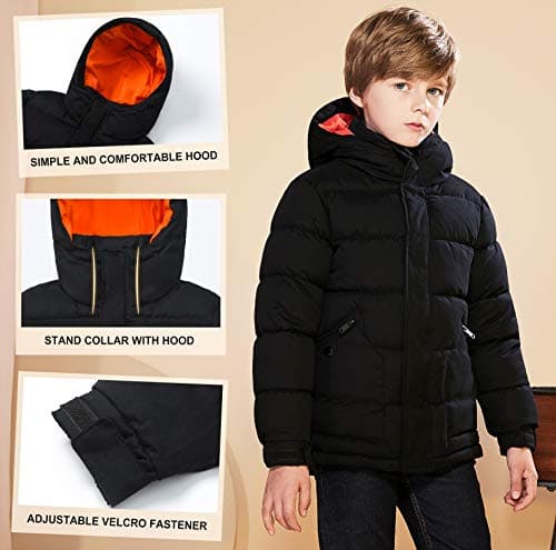 SOLOCOTE Boys Lightweight Thick Winter Jacket Warm & Soft Puffy Cotton Coat with Hood