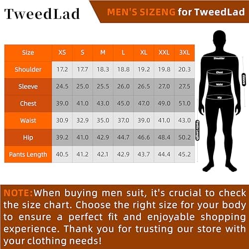 TweedLad Men's Slim Fit 3-Piece Business Casual Suit Set with Tie