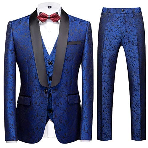 YFFUSHI Men's Elegant Jacquard 3-Piece Suit Tuxedo Set