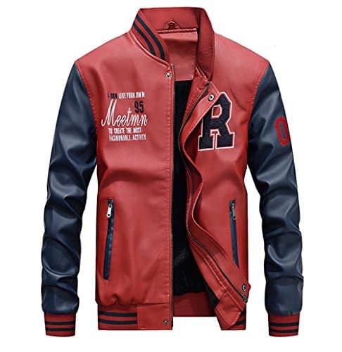 Lavnis Men's Faux Leather Slim Fit Casual Baseball Collar Jacket