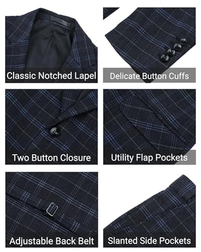 Cloudstyle Mens Slim Fit Blue/Black Checked Single Breasted Vintage Suit
