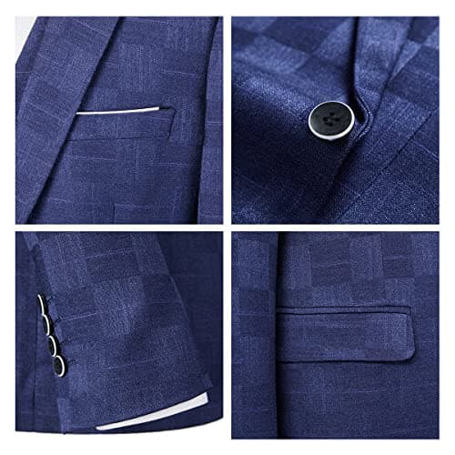 KUDMOL Mens Vintage Plaid Suit 3-Piece Casual Tuxedo for Weddings and Business Parties