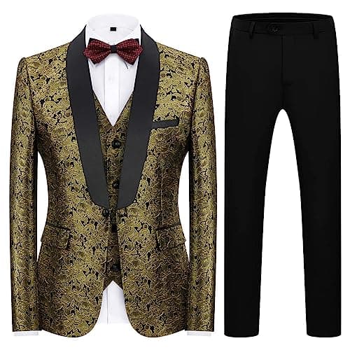 KUDORO Slim Fit 3 Piece Men's Formal Tuxedo Suit for Wedding Prom