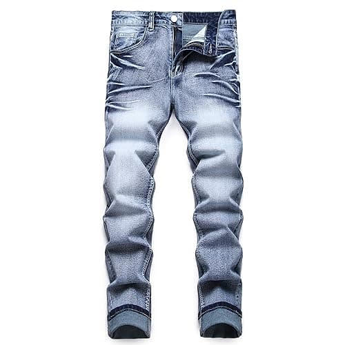 Men's Slim Fit Stretch Jean Blue Or Black Comfortable Soft Ripped Pants Demin