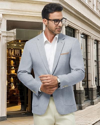 WULFUL Men's Regular Fit Linen Cotton Blazer with Pockets