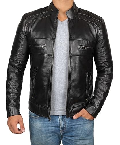 Decrum Men's Black and Brown Real Leather Jacket
