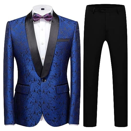 KUDORO Mens Slim Fit Formal Floral Tuxedo Suit Set for Wedding Dinner Party