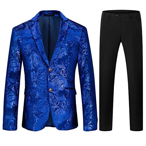 KUDORO Mens Slim Fit Formal Floral Tuxedo Suit Set for Wedding Dinner Party