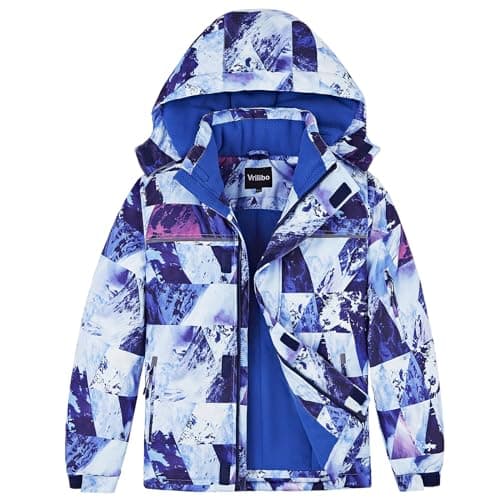Vrilibo Boys' Waterproof Ski Jacket, Warm Fleece Winter Snow Coat