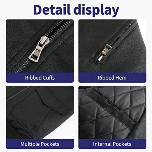 UNTMENU Men's Stand Collar Zip-Up Leather Motorcycle Jacket With Hood