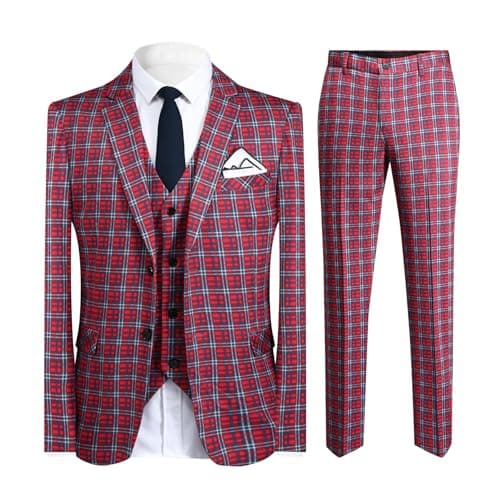 Cloudstyle Men's Slim Fit Checked Blue/Black Single Breasted Vintage Suit