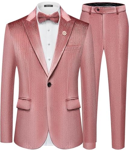 MAGE Mens Velvet Tuxedo Suit Set Slim Fit 2-Piece Party Jacket Pants