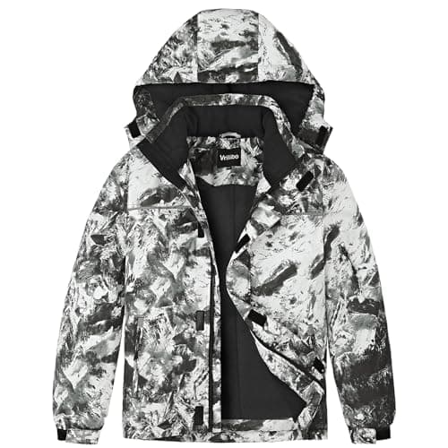 Vrilibo Boys' Waterproof Ski Jacket, Warm Fleece Winter Snow Coat