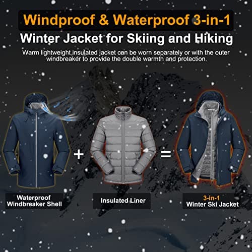 Men's 3-in-1 Waterproof Ski Jacket for Winter Sports