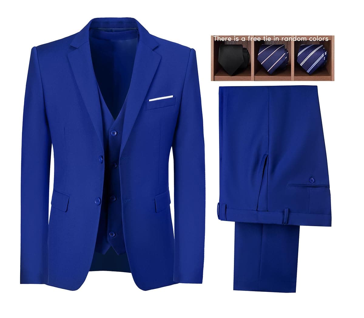 Wudli Mens Slim Fit 3-Piece Groomsmen Wedding Suit Notched Lapel Tuxedo Jacket Pants Vest Set