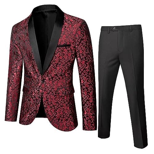 Cloudstyle Men's 2-Piece Floral Jacquard Suit